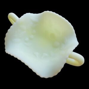 Fenton Three Fruits Pattern Satin Custard Glass Uranium Glass Compote 82…